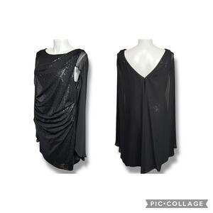 R&M Richards Womens Cape Sheath Dress Midi Evening Cocktail Sequin Black Sz 16W